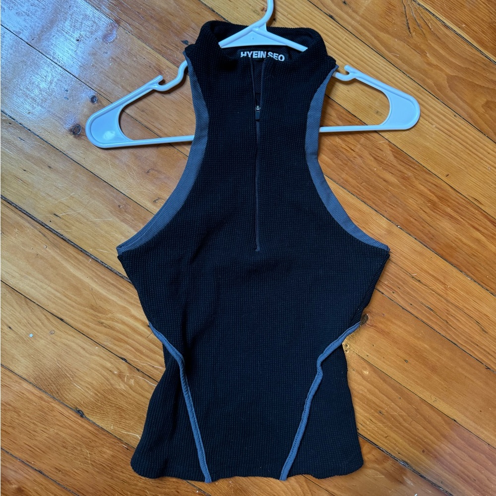 hyein seo Black Ribbed Knit halter Top